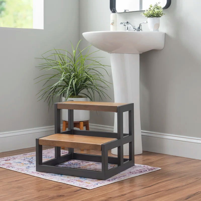 Furnishiaa 2 Step Solid Wood & Metal Step by Step Stool - Furnishiaa -  -